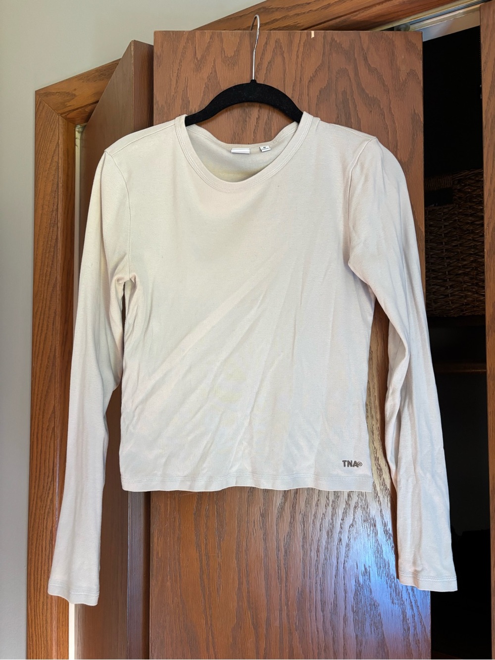 TNA Classic Long Sleeve Crewneck Top in Light Beige